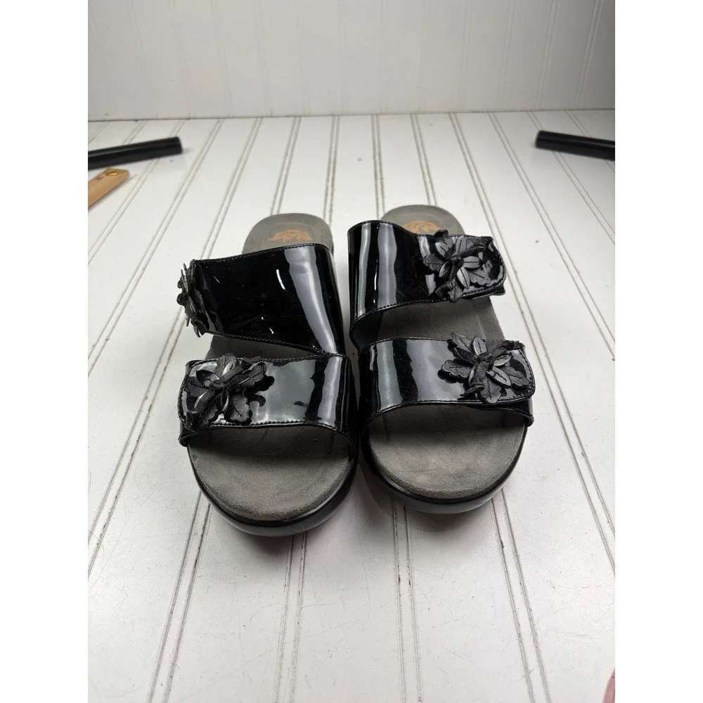 Dansko Donna Black Patent Leather Wedge Slide Sandals Women's EU 40 US 9–9.5